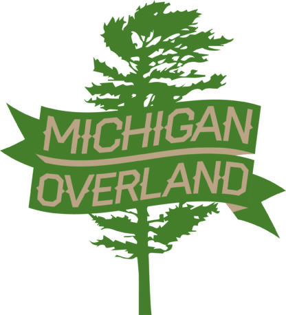 Michigan Overland green and tan banner and tree logo