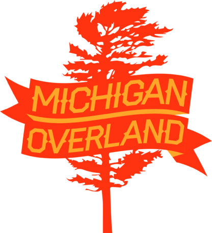 Michigan Overland orange banner and tree logo